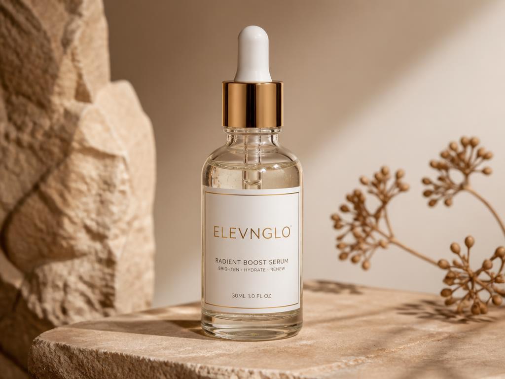 ELEVNGLO branded dropper serum bottle for skin health